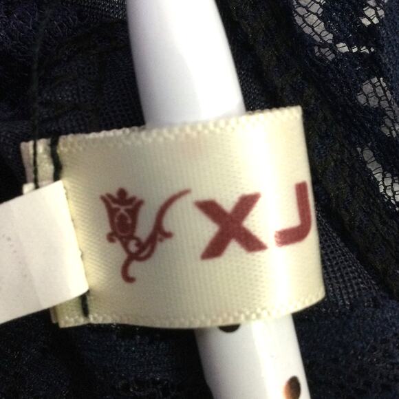 XJF.MC Whimsigoth Navy Feminine Romantic Lace Long Sleeve Knee Length Dress M - Picture 11 of 13